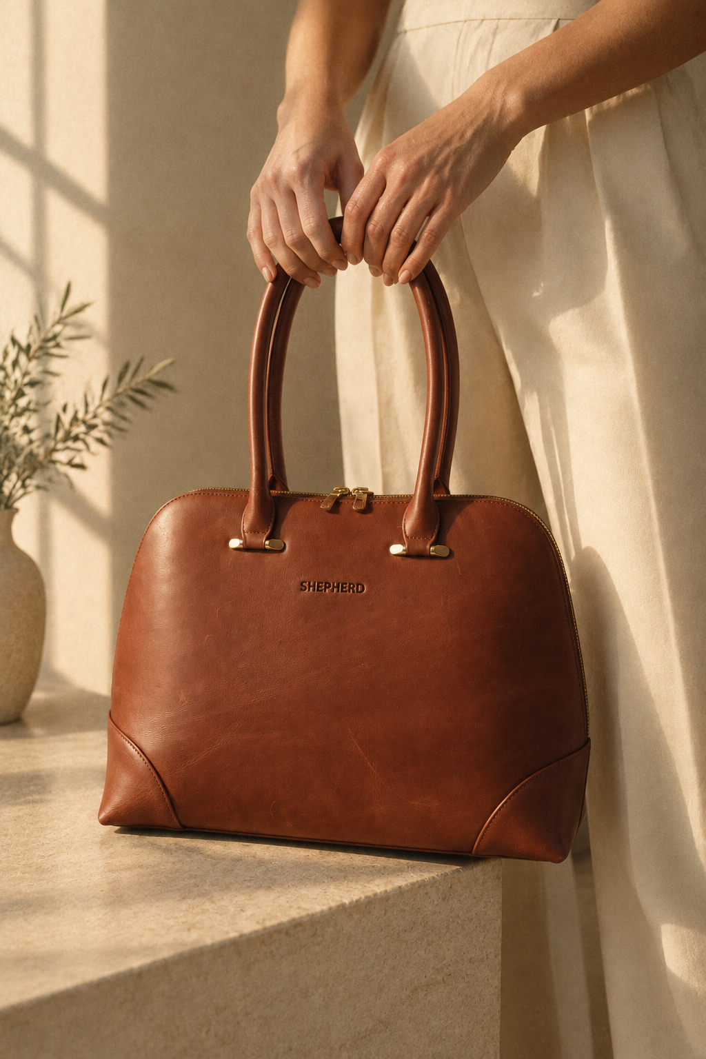 Dome Tote woman interacting hero shot