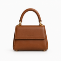 Shepherd Mini Top Handle Bag in cognac brown leather with gold hardware and contrast stitching